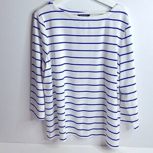Womens Lauren Ralph Lauren Blue & White Stripe Boat Neck  3/4 Sleeve Top Size 3X